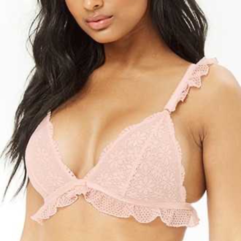 FOREVER 21 Baby Pink Lace Ruffle Cross Back Bra